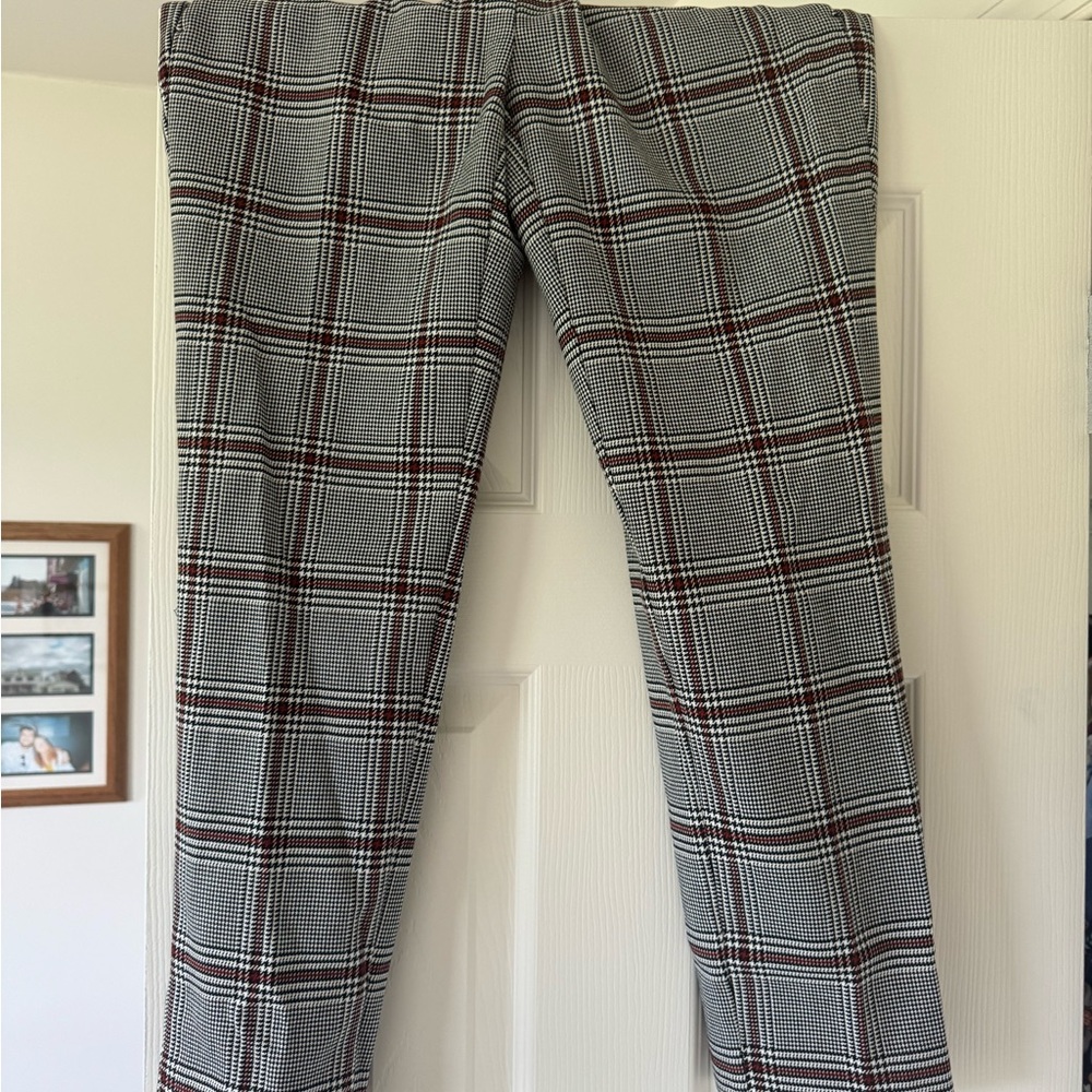 Woman’s Plaid Work Pants - Gray and Black with Red